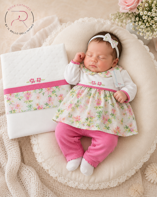 Uscita Clinica Neonata La Margherita Made in Italy – Vestina con Leggings + Copertina Coordinata