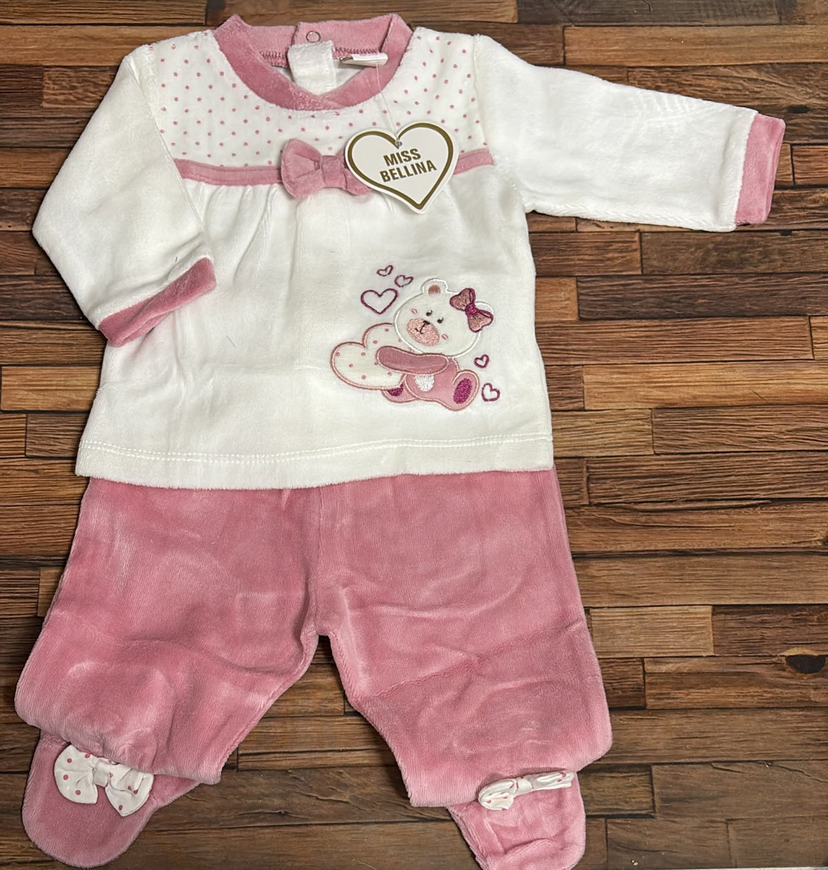 Completo Clinico Neonata in Ciniglia Miss Bellina con Orsetta – Art. XNA-251