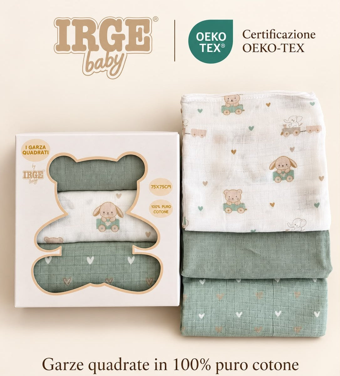 Set 3 Quadrati / Mussole in Garza 100% Cotone IRGE Baby – Art. IR500