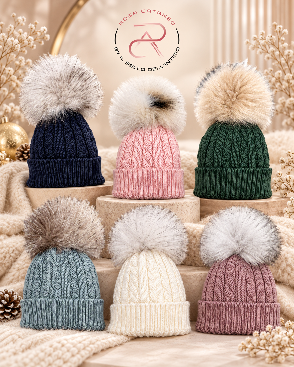 Cappello Neonato in Lana Merinos con Pon Pon di volpe Nancy Baby – Art. 1657