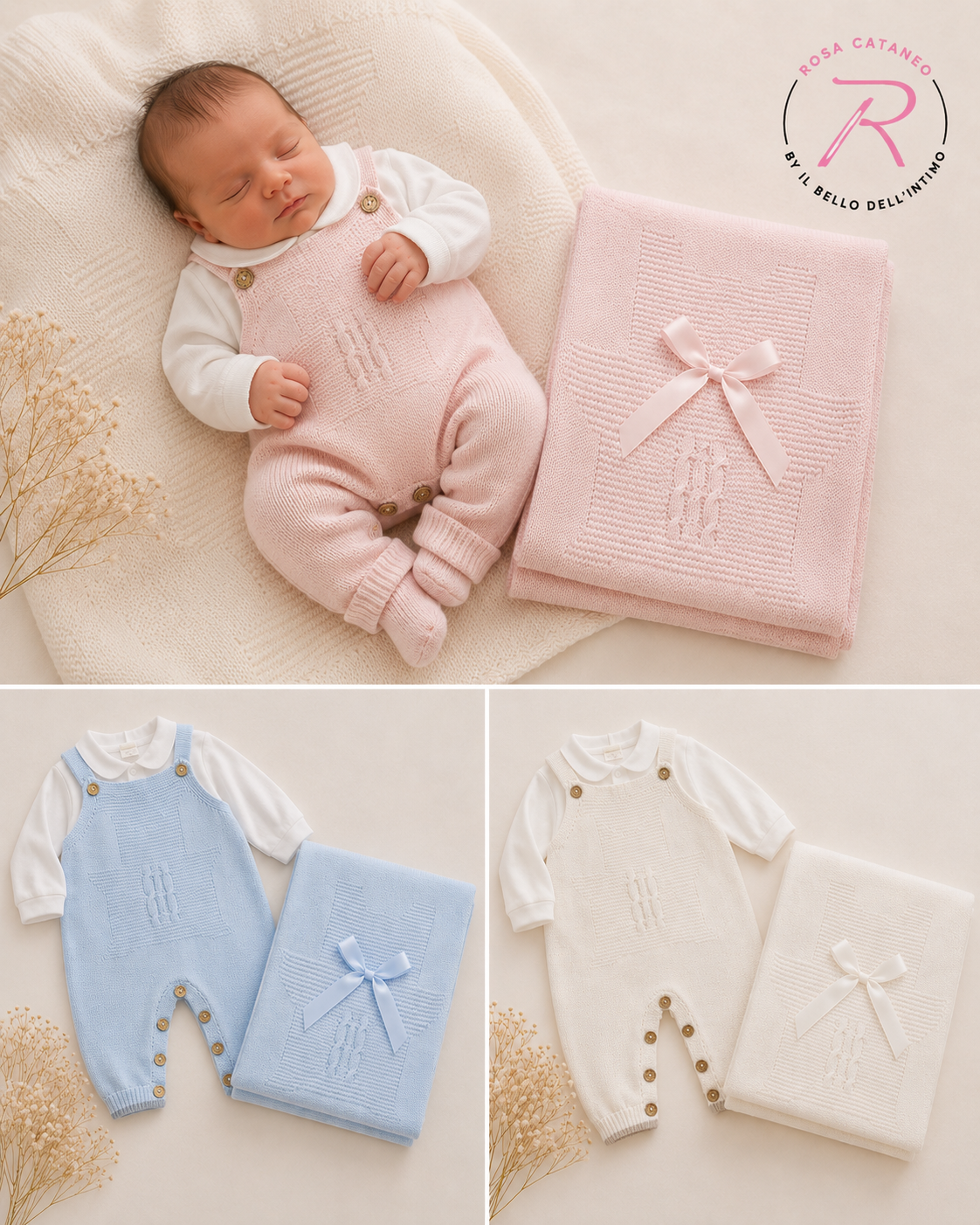 Set Nascita Neonato 3 Pezzi Nazareno Gabrielli NG-3488 Smacchinato con Copertina e Cappellino (Copia)