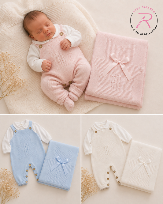 Set Nascita Neonato 3 Pezzi Nazareno Gabrielli NG-3488 Smacchinato con Copertina e Cappellino (Copia)