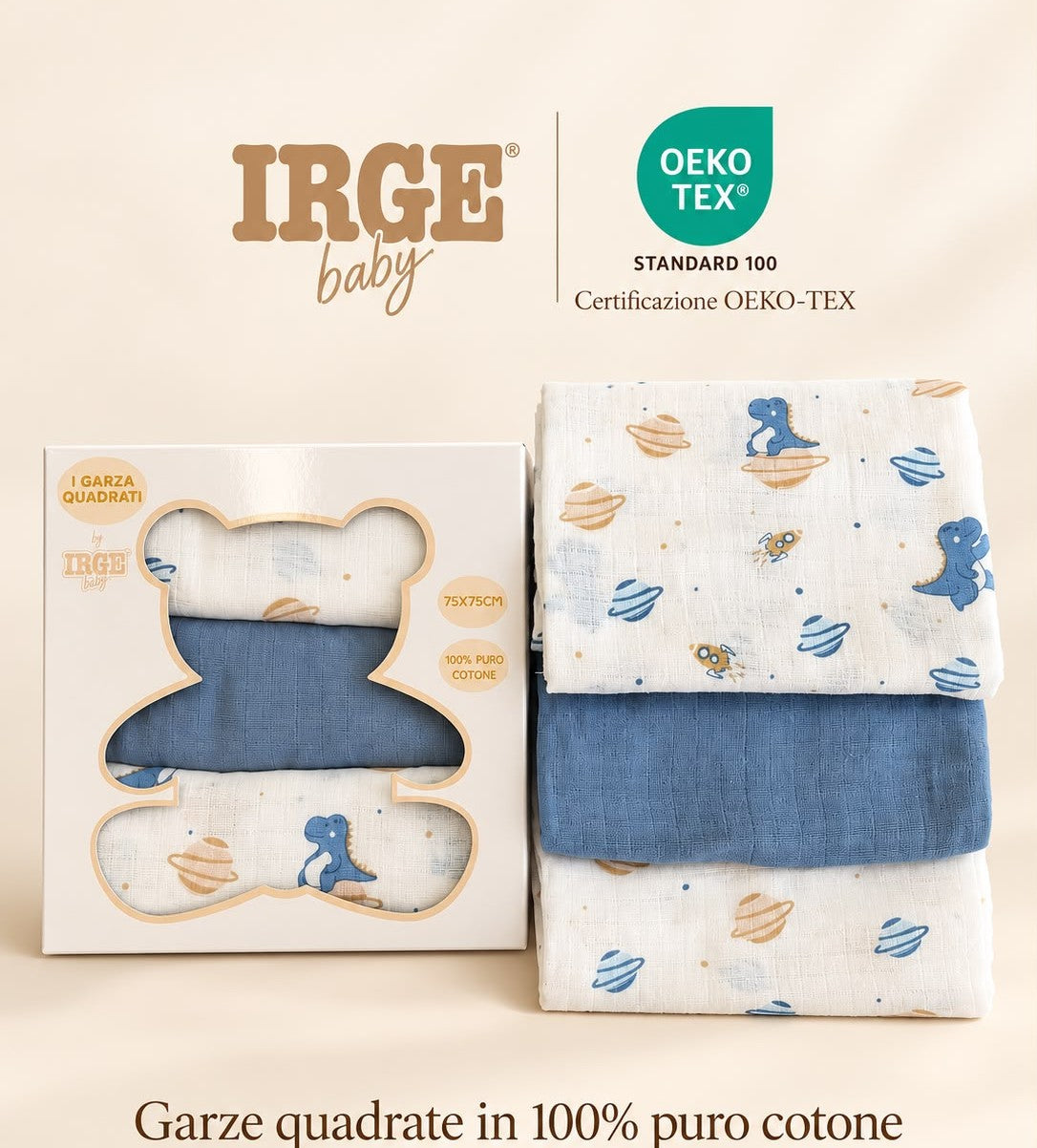 Set 3 Quadrati / Mussole in Garza 100% Cotone IRGE Baby – Art. IR500