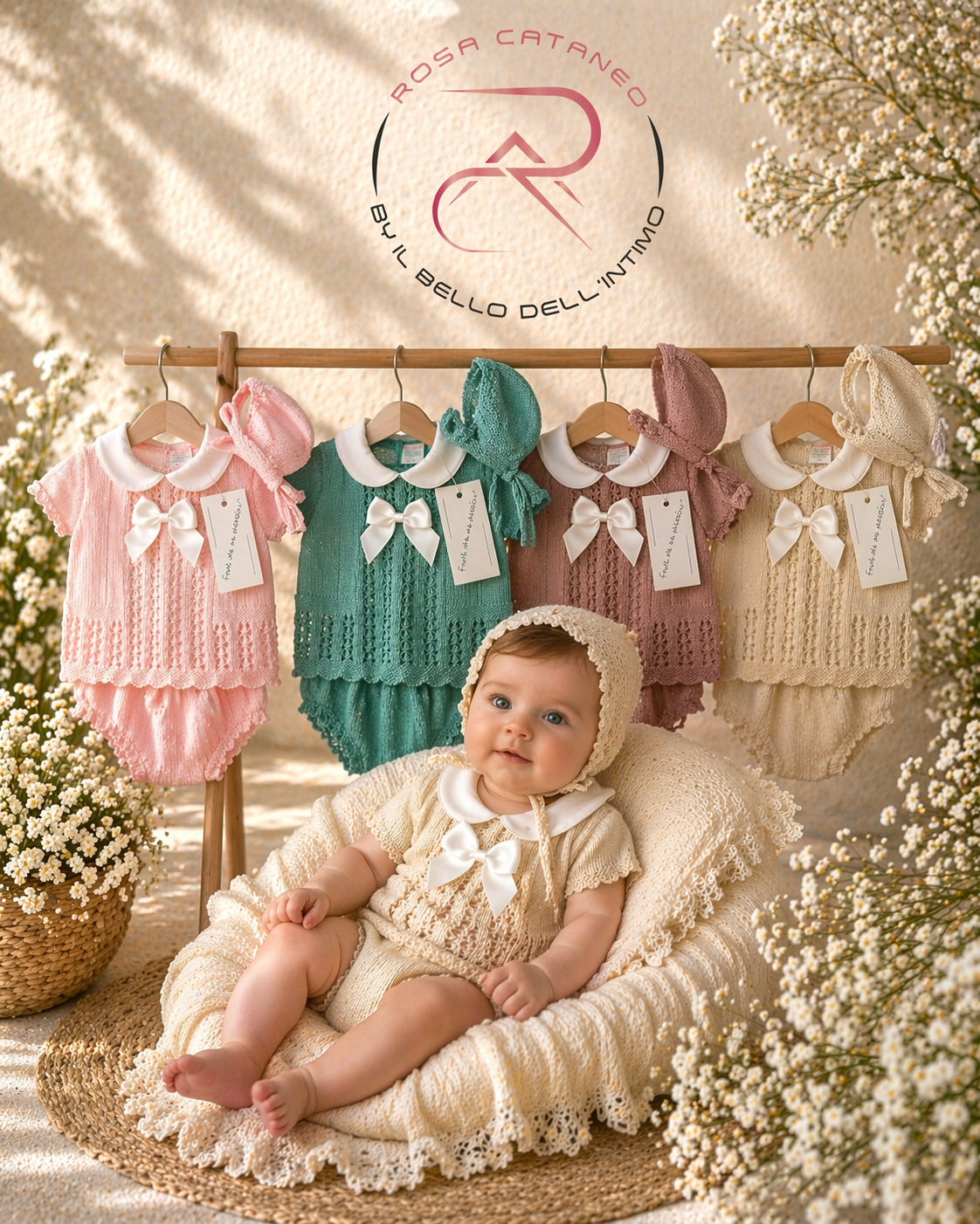Completo neonato tipo filo con cuffietta coordinata