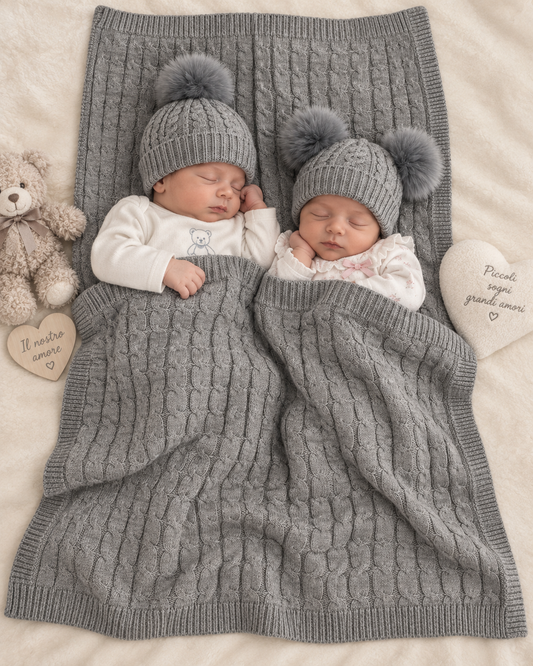 Set Copertina Passeggino + Cappello con Pon Pon Batuffolini – Art. B527