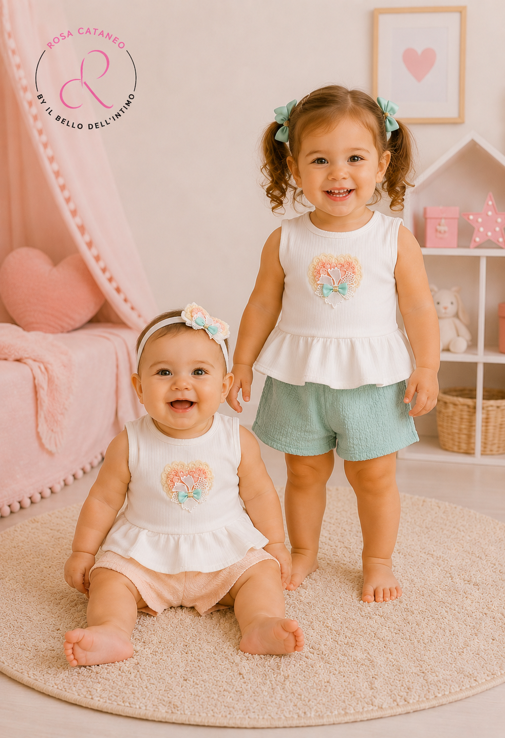 Completino Neonata Canotta e Pantaloncino Made in Italy | Verde Acqua e Rosa