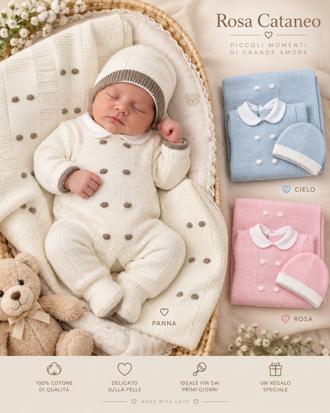 Completo Nascita 3 Pezzi in Maglia Nazareno Gabrielli – NG3488 Dis. 3