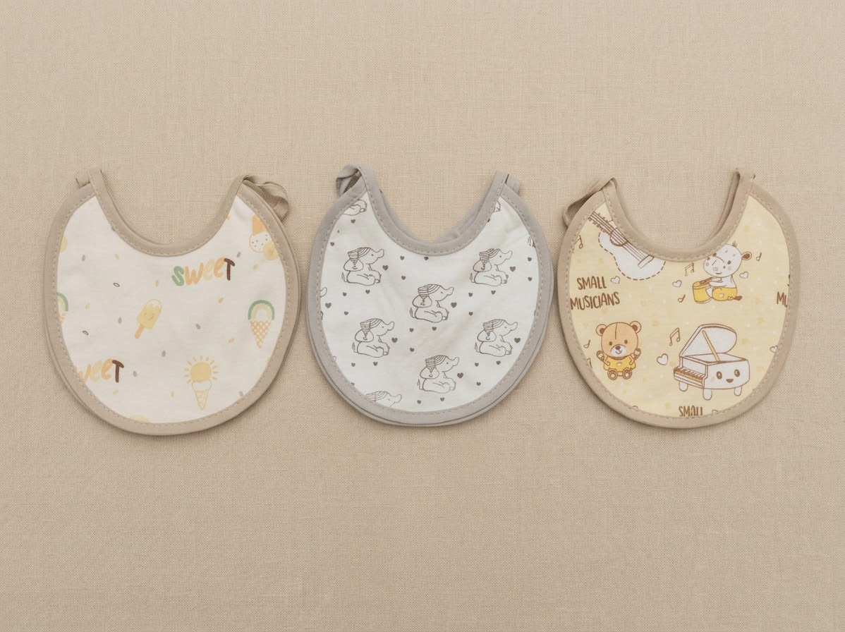 Set 6 Bavette Neonato 16x16 cm con Laccetti – Bavaglini in Cotone Fantasia
