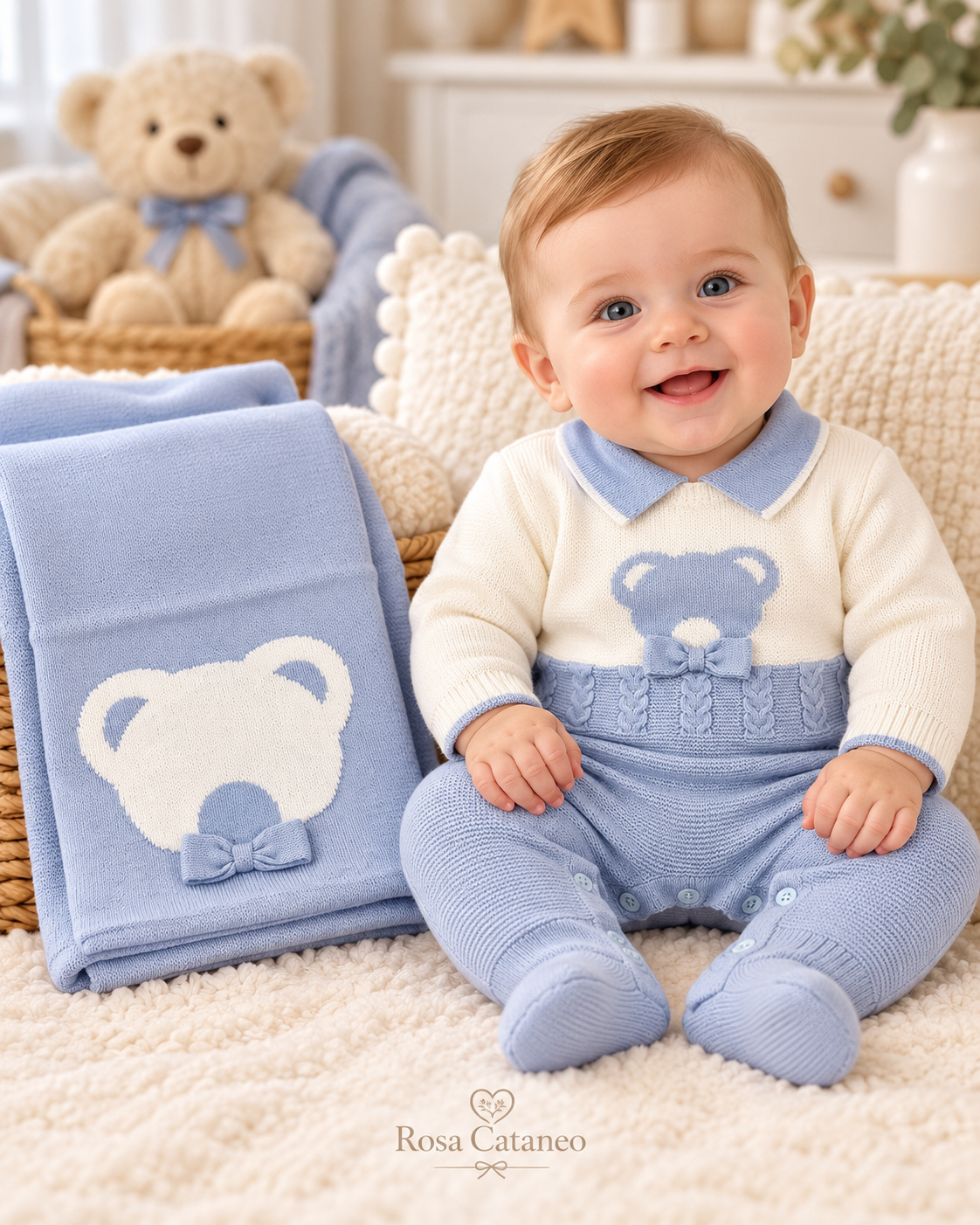 Set Uscita Neonato in Maglia con Copertina – Stelle e Pupi