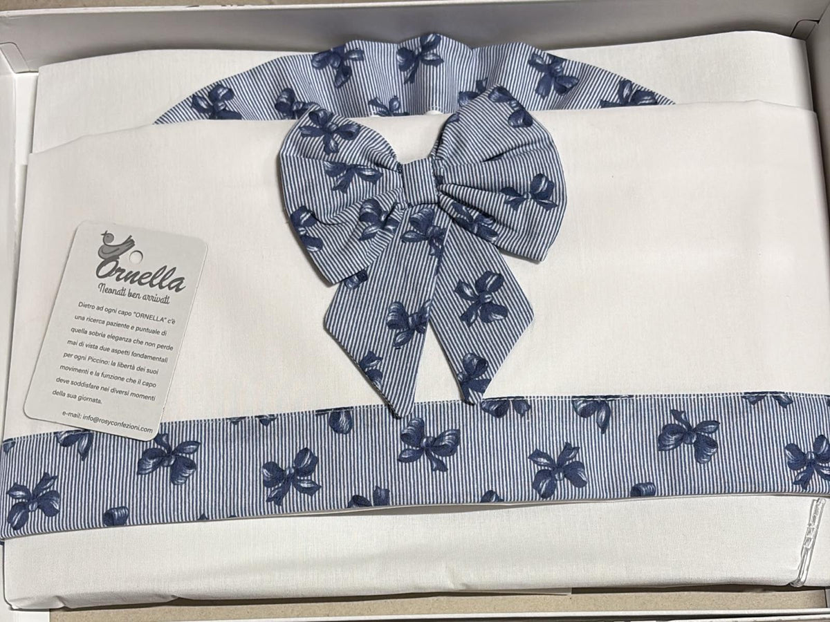 Completo Lenzuola Lettino 3 Pezzi 100% Cotone con Fiocchi – Ornella Art. LL018-104F