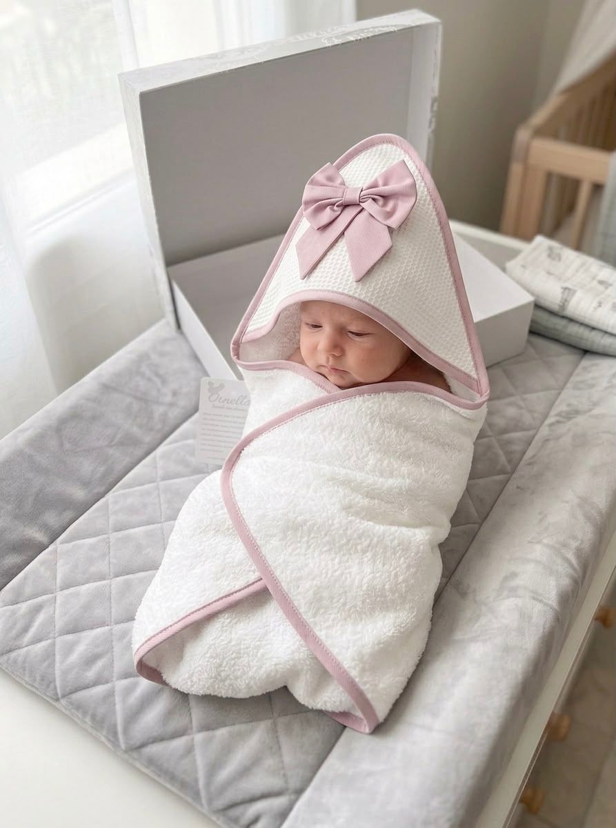 Accappatoio Triangolo Ornella 100% Cotone – Accappatoio Neonato 70x75 cm