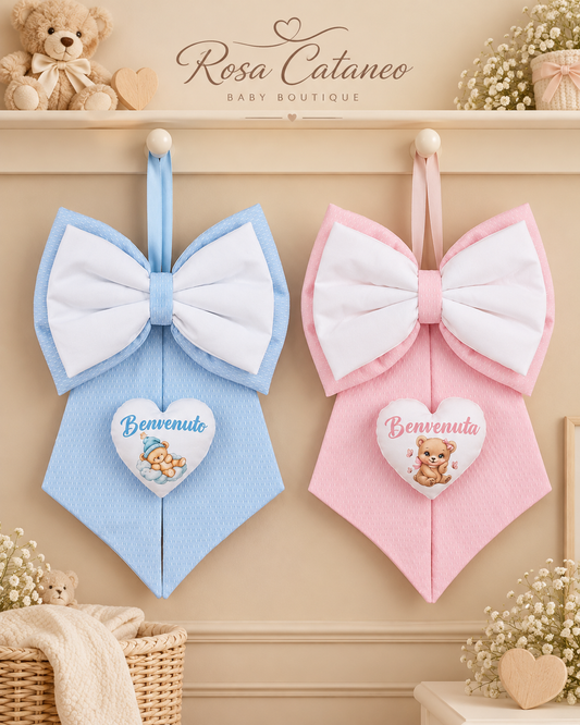 Coccarda Nascita con Fiocco in Piquet – Art. IR1043/2