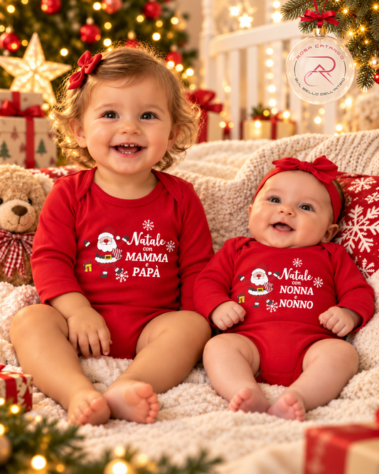 Body Natalizio Neonato in 100% Cotone Alta Linea – Natale con Mamma e Papà / Nonna e Nonno