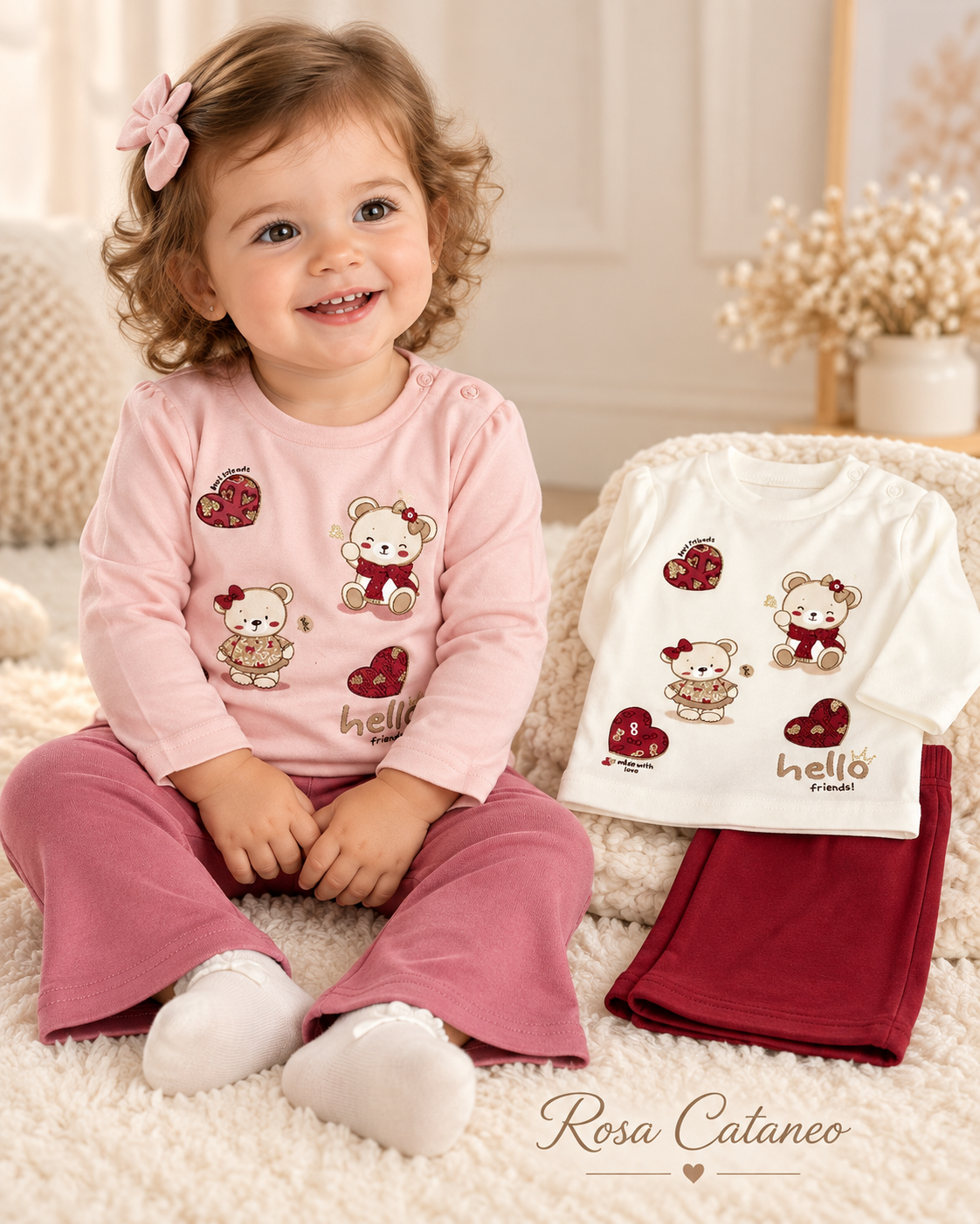 Completo Neonata Caldo Cotone Miss Bellina XNA-3746 – Rosa e Bordeaux