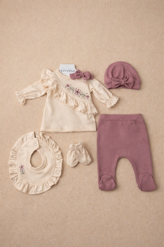 Completo Neonata Elegante in Cotone 5 Pezzi Nonna baby Art.5770