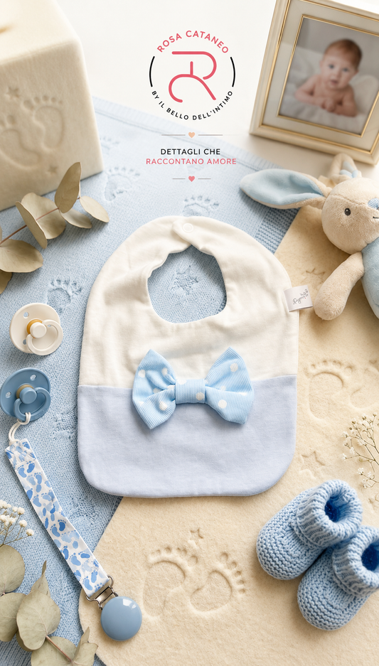 Bavetta Neonato con Fiocco Cielo Prima Pappa PAPPA&amp;LATTE