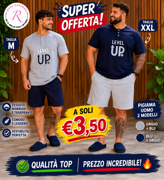 Pigiama Uomo 100% Cotone Level Up – Estivo Manica Corta e Pantaloncino
