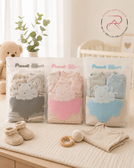 6 Sacchi Trasparenti Nascita Melanie 35x47 cm con Zip – Confezione da 6 Pezzi