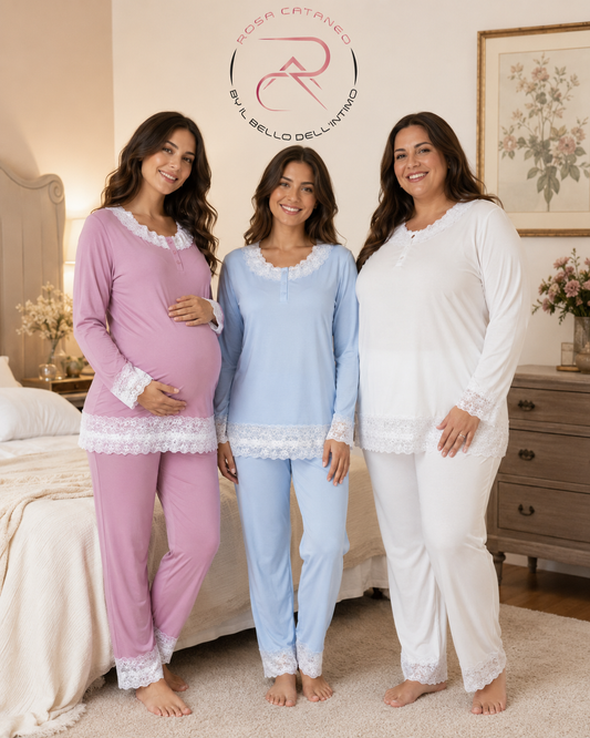 Pigiama Donna Premaman e Allattamento con Pizzo – Art. K-313