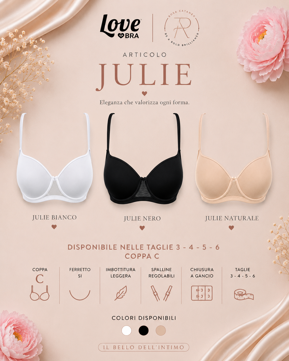 JULIE | Reggiseno Balconcino Coppa C in Microfibra e Tulle Love and Bra
