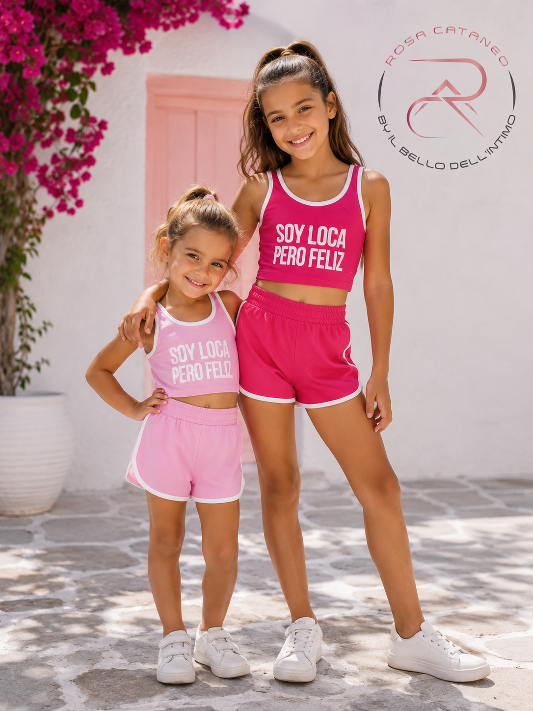 Completo Bimba "Soy Loca Pero Feliz" in Cotone Made in Italy | Fucsia e Rosa