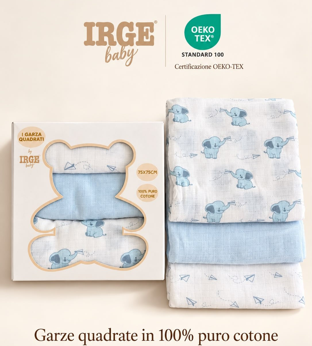 Set 3 Quadrati / Mussole in Garza 100% Cotone IRGE Baby – Art. IR500