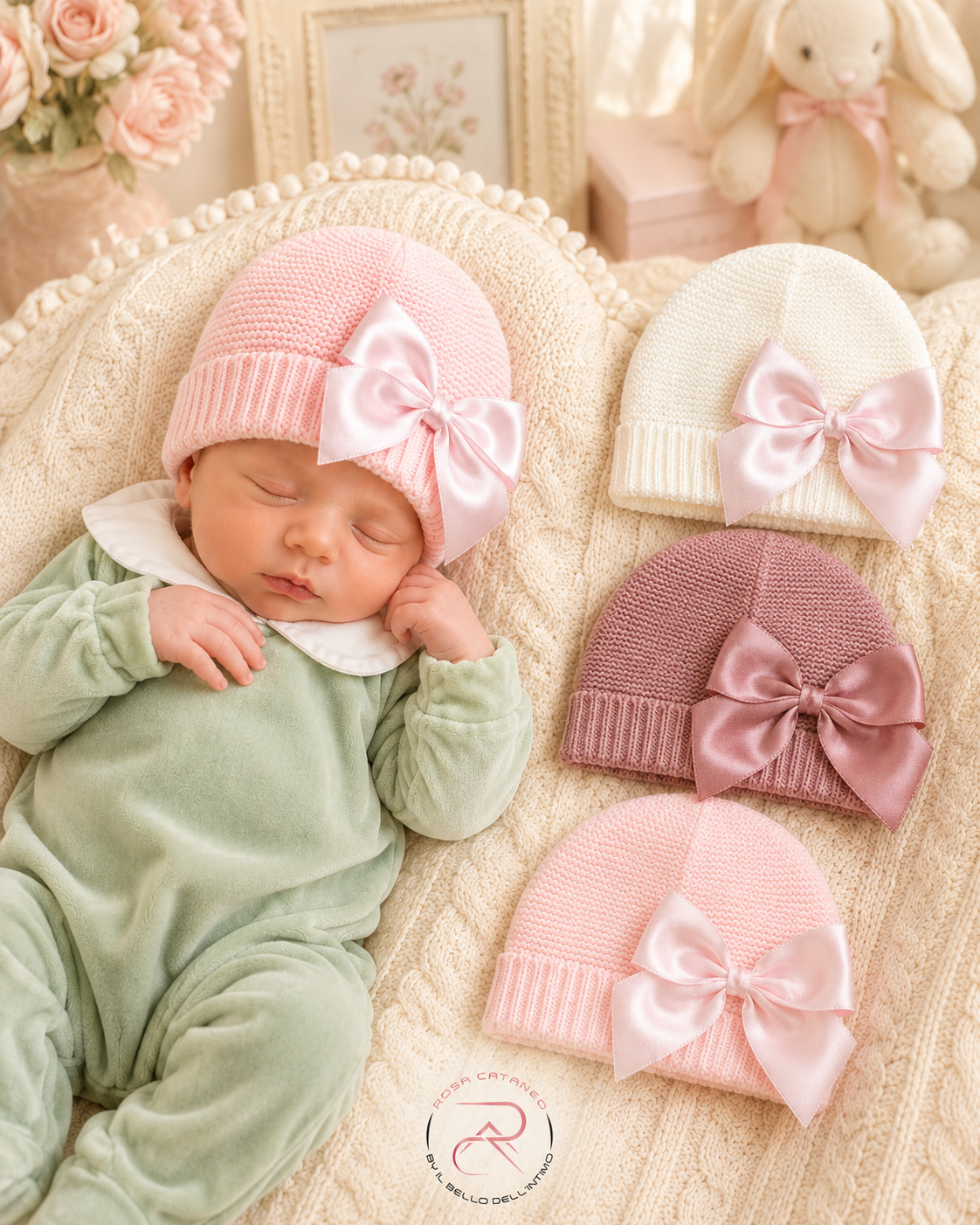 Cappello Neonato in Maglia con Fiocco – Elegante e Morbido