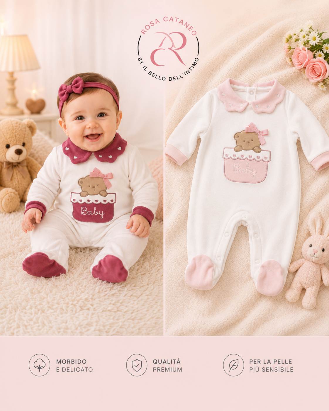 Tutina Neonata in Caldo Cotone Les Jolies – Orsetto Ricamato