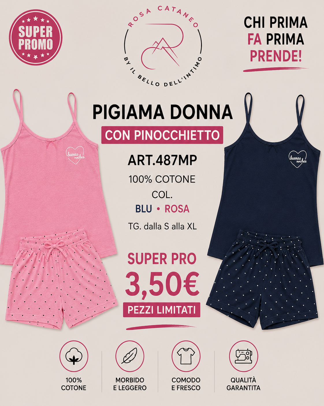 Pigiama Donna Spalla Larga con Pantaloncino Mastro Bianco – Super Promo €3,50