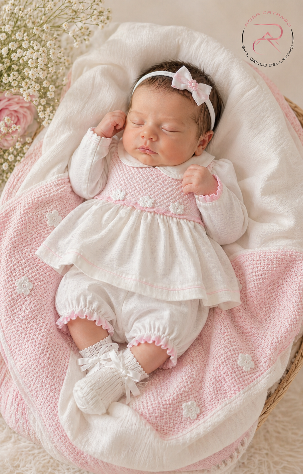 Uscita Clinica Neonata La Margherita Made in Italy – Vestina con Coulotte + Copertina Coordinata