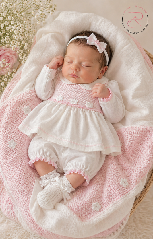 Uscita Clinica Neonata La Margherita Made in Italy – Vestina con Coulotte + Copertina Coordinata