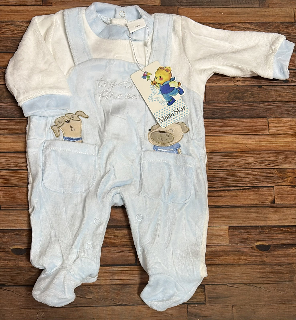 Tutina Neonato in Ciniglia Mono Star con Salopette – Art. XW-19158