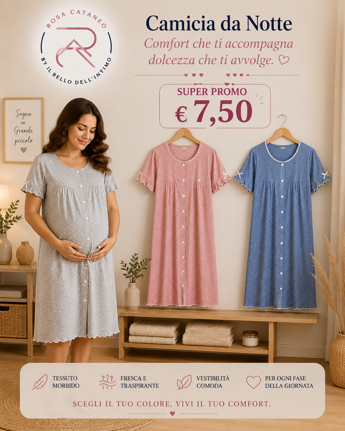 Camicia da Notte Aperta Premaman e Parto in Cotone Donna Art. F1295