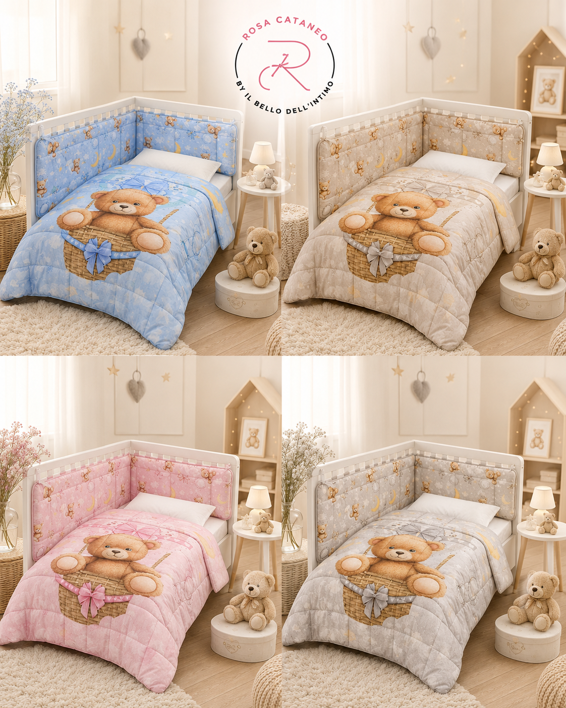 Trapunta Culla Lettino con Paracolpi Sweet Bear IRGE – Set Coordinato Neonato