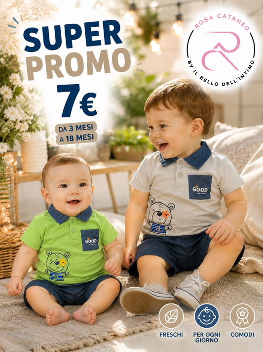 Completo Neonato Bimbo Estivo Polo e Bermuda in Cotone – Beige e Verde – ART. S-9245