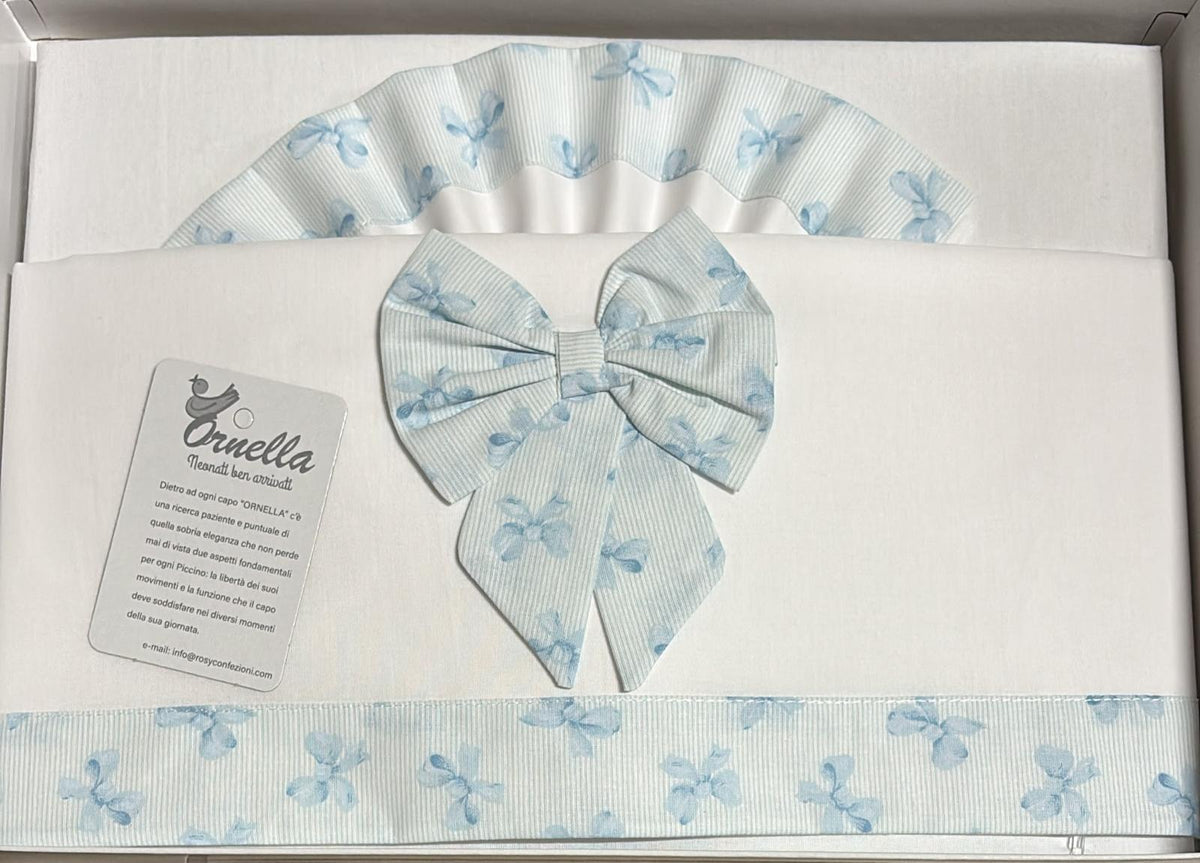 Completo Lenzuola Lettino 3 Pezzi 100% Cotone con Fiocchi – Ornella Art. LL018-104F