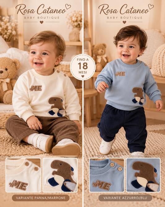 Completo Neonato Felpa con Dinosauro e Pantalone Balloon Best Kids – Art. CNO-6232