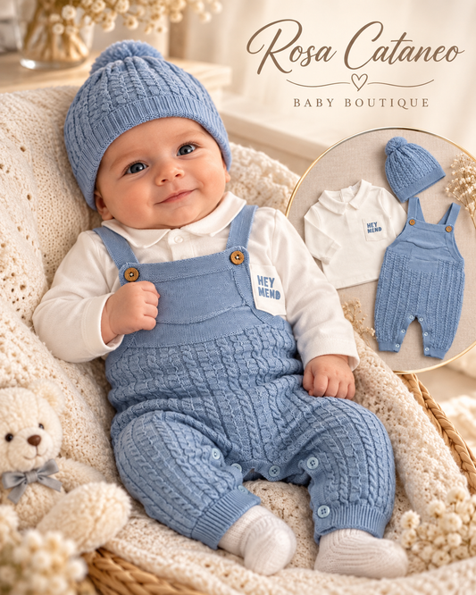 Completo Neonato 3 Pezzi Salopette in Lanettina con Cappello – Last Star Mini NEO-431