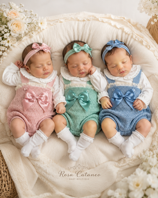 Pagliaccetto Neonato in Maglia con Fiocco – Rosa Cipria | Art. 1177