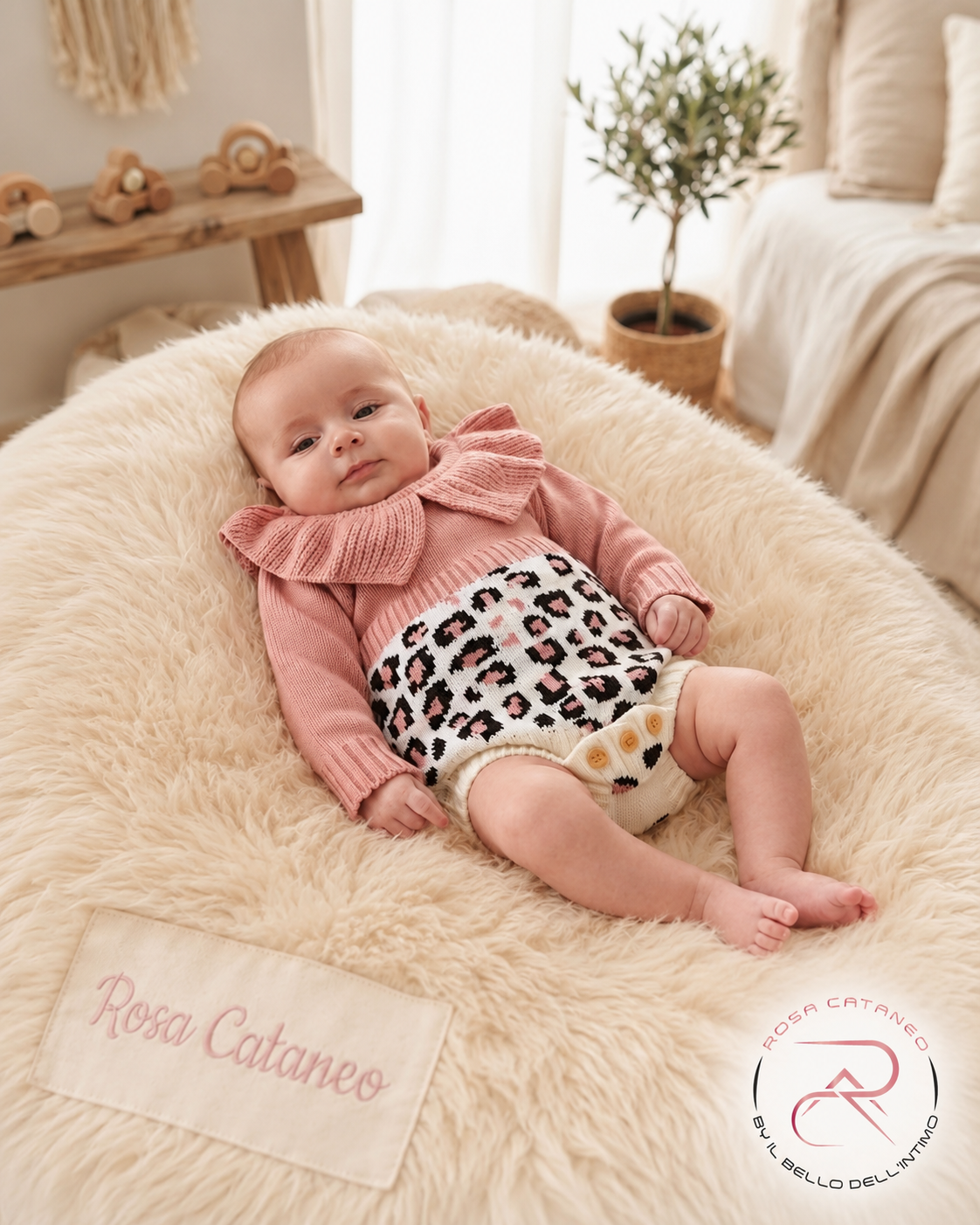 Pagliaccetto in Lana Neonata con Colletto e Fantasia Leopardata