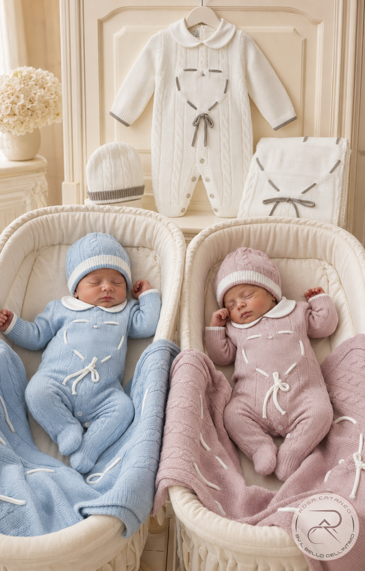 Set 3 Pezzi Neonato Nazareno Gabrielli NG-3488 Tutina Coperta e Cappellino 100% Acrilico