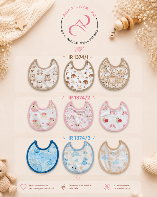 Set 6 Bavette Neonato 16x16 cm con Laccetti – Bavaglini in Cotone Fantasia