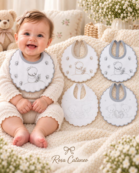 Bavetta Neonato in Cotone Ricamata – Nancy Baby / Irge