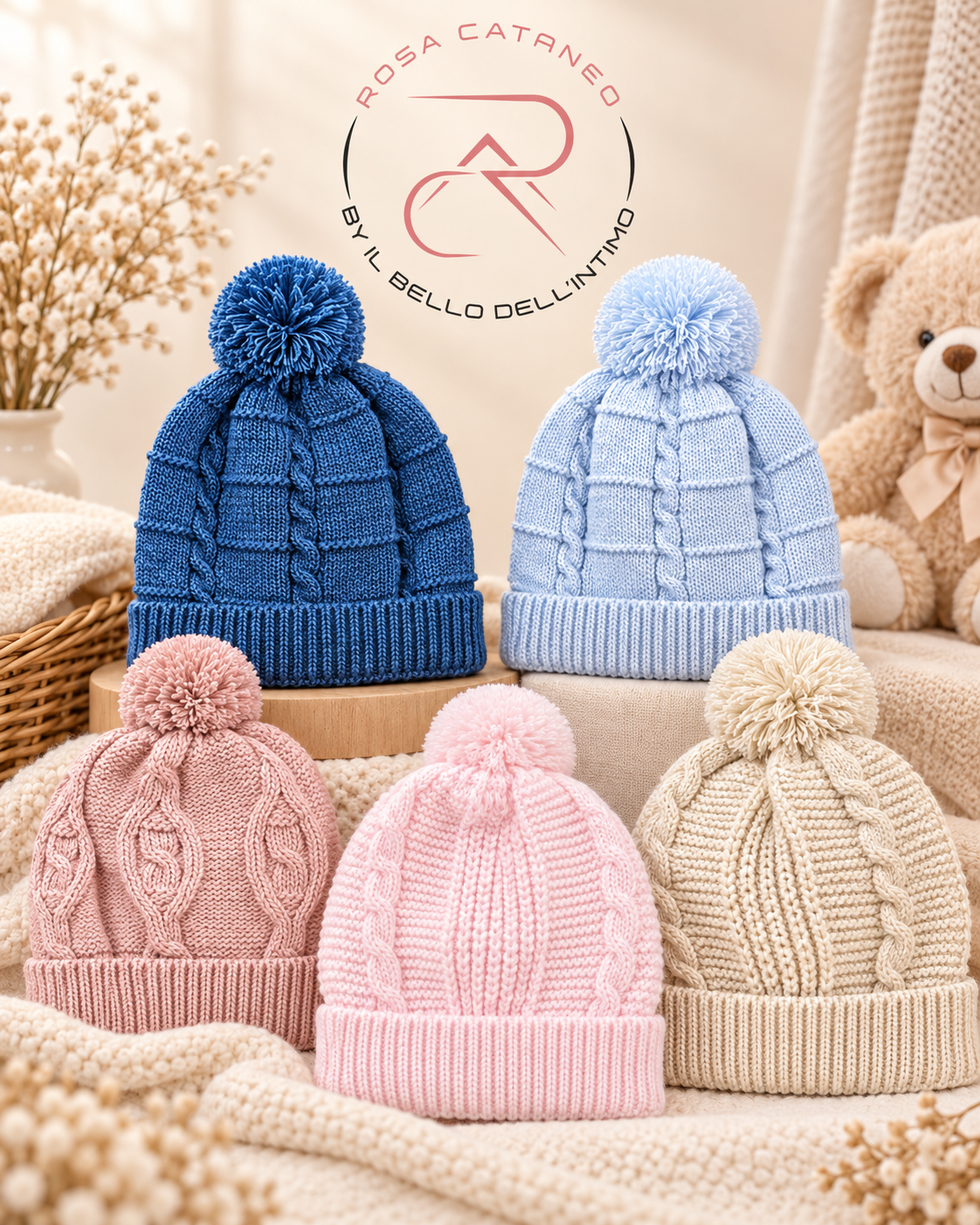 Cappellino Neonato in Maglia con Pon Pon – Art. 6961