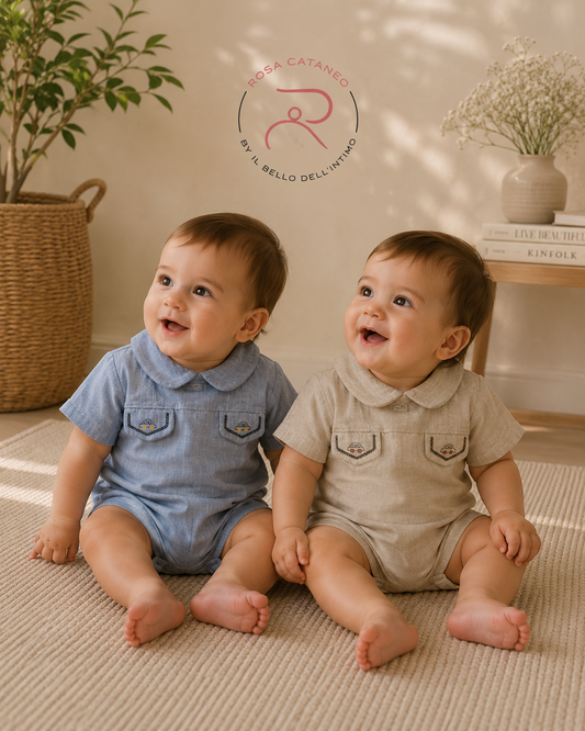 Pagliaccetto Neonato Cielo e Beige in Cotone – Art. 7811