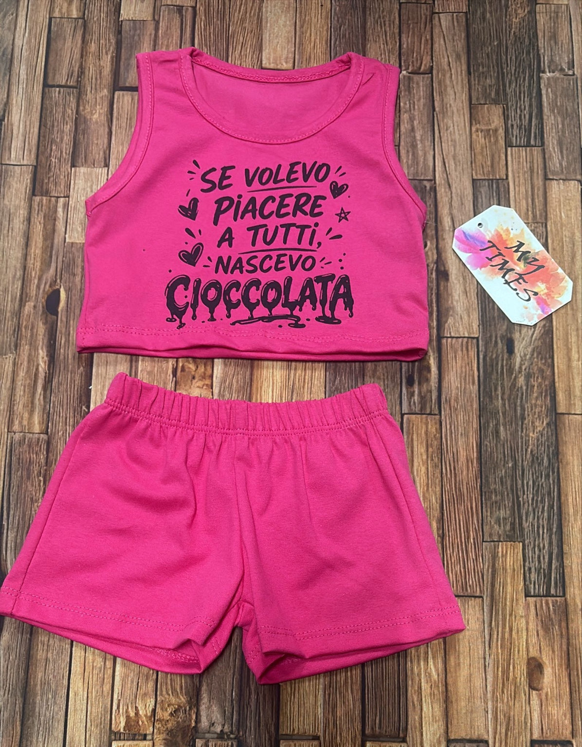 Completo Bambina e Neonata “Se Volevo Piacere a Tutti Nascevo Cioccolata” Rosa Estivo Made in Italy