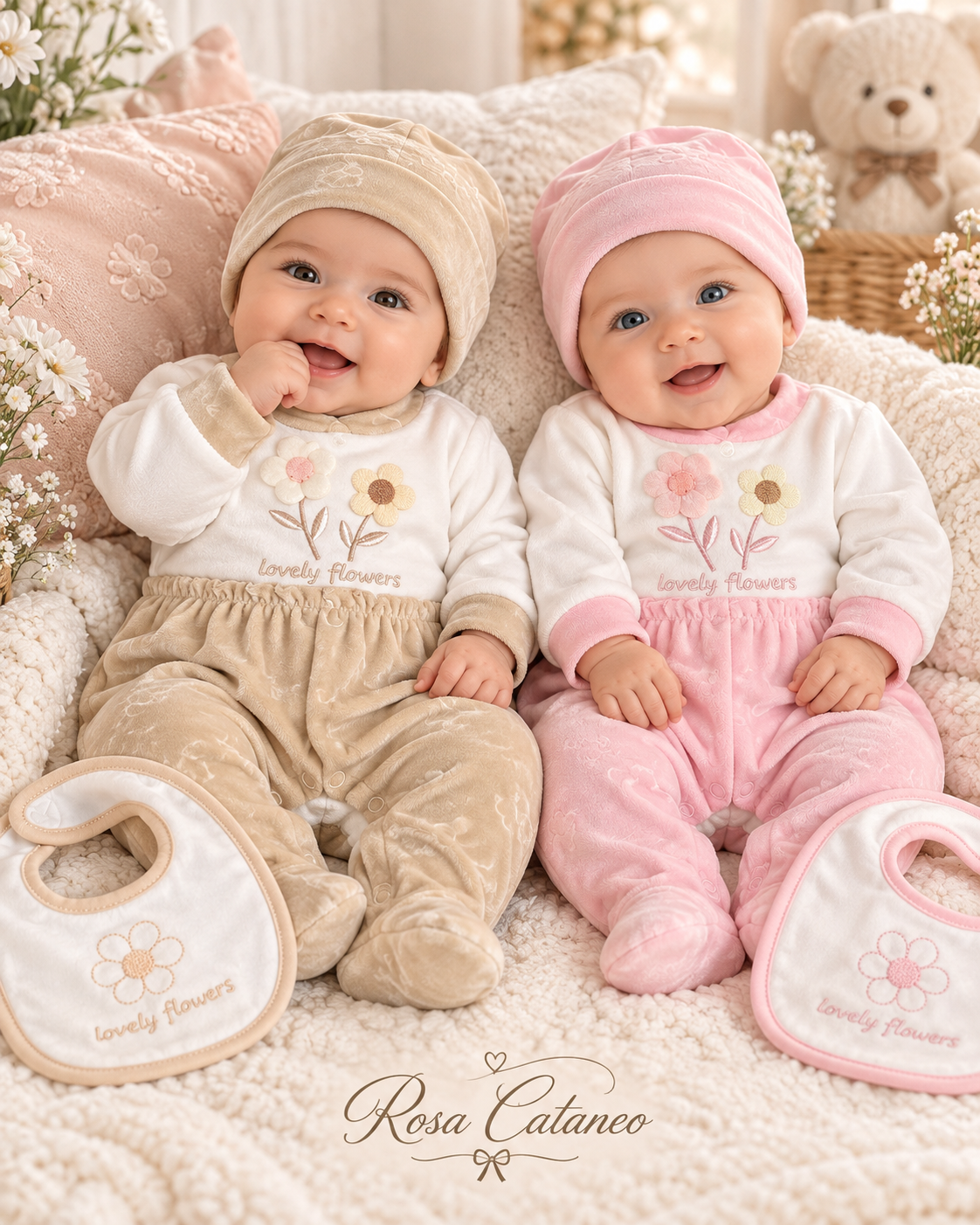 Tutina in Ciniglia Neonata con Bavetta e Cappellino Urchin BB5930 – Rosa e Beige
