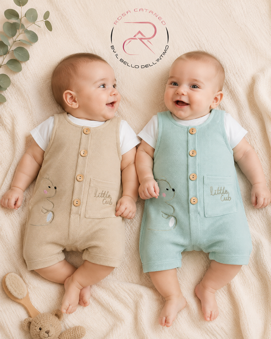 Pagliaccetto Neonato Verde e Biscotto in Cotone – Art. 1051