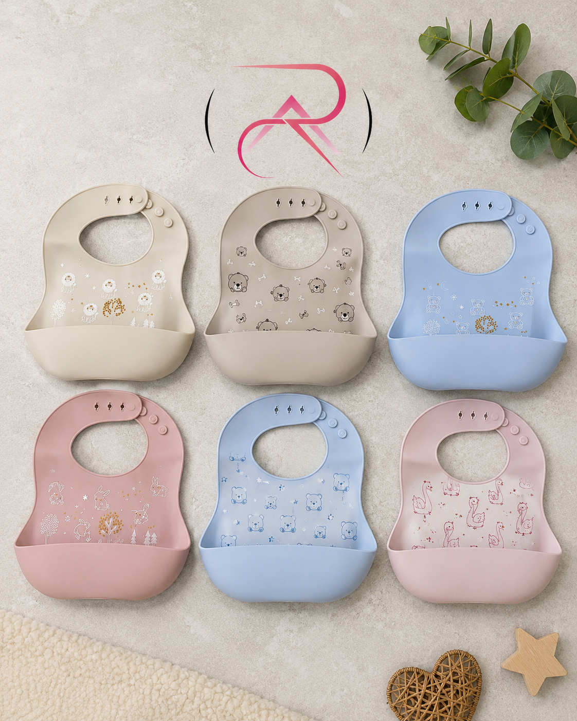 Set 2 Bavette in Silicone con Tasca Raccoglibriciole