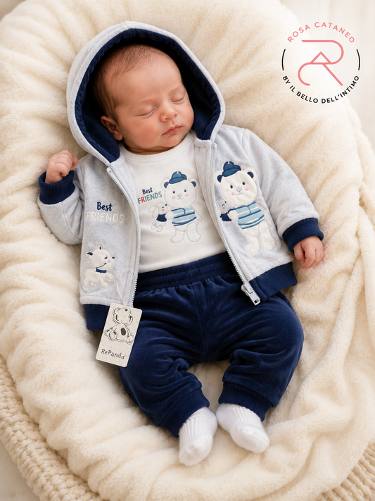 Tuta in ciniglia 3 pezzi neonato RePanda